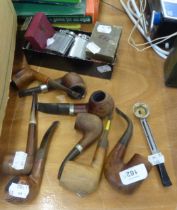 A COLLECTION OF 8 SMOKING PIPES WITH WOODEN HEADS, TOGETHER WITH A COLLECTION OF LIGHTERS TO