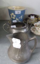 KEYSORZIN PEWTER AND BETWS-Y-COED PLANTER AND A TWO HANDLED PEWTER DISH (3)