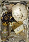 A SELECTION OF CERAMICS AND COLLECTABLES, TO INCLUDE; CARRIAGE CLOCK, 7 PIECES OF LIMOGES, LARGE