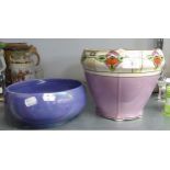 CROWN FORD POTTERY AESTHETIC MOVEMENT JARDINIÈRE, PALE PURPLE WITH BROAD PATTERNED BORDER AND A
