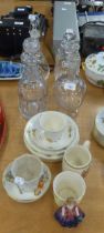 COMMEMORATIVE WARES AND BUNNYKINS CHINA AND FOUR CUT GLASS DECANTERS (SELECTION)