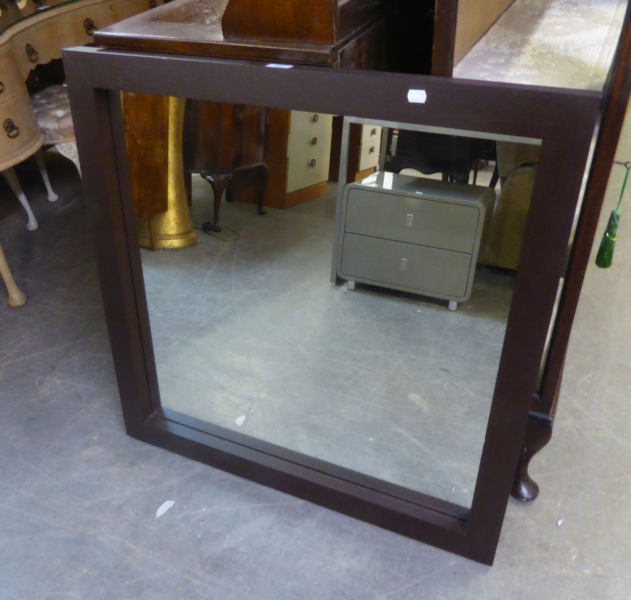 EBONISED FROSTED GLASS OCCASIONAL TABLE AND SIMILAR MIRROR (2) - Image 2 of 2