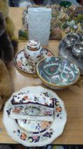 ASSORTED CERAMICS; ROSENTHAL WHITE STUDIO VASE, MASON'S 'MANDALAY' PATTERN PLATES, CLOCK AND