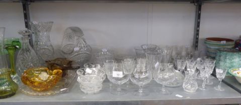 LEAD CRYSTAL VASES, SUNDAE DISHES, PLUS SOME COLOURED GLASS (QUANTITY)