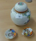 CHINESE ENAMELLED PORCELAIN GINGER JAR AND COVER AND TWO SMALL JAPANESE CHINA ITEMS