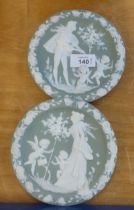 PAIR OF GREEN JASPERWARE WEDGWOOD STYLE PLAQUES