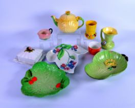 SEVEN PIECES OF MOULDED CARLTON WARE POTTERY, including: YELLOW BUTTERCUP TEAPOT, ORBICULAR VASE