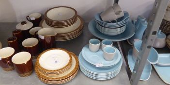 POOLE BROWN GLAZED AND PART FLUTED BREAKFAST SERVICE, 24 PIECES AND SOME POOLE PALE BLUE WARES, ETC.