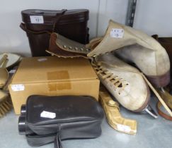 A PAIR OF BOOTS, 10 x 50 BINOCULAR IN LEATHER CASE, A TOM TOM ONE XL AND A PAIR OF VINTAGE ICE