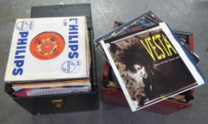 TWO FULL BOXES OF SINGLE RECORDS VARIOUS (1950's -1980's)
