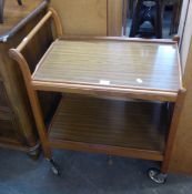 A TEAK TWO TIER TEA TROLLEY, WITH TWO REMOVABLE TRAY SHELVES