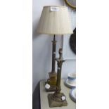 TABLE LAMPS; BRASS CORINTHIAN CAPITAL TABLE LAMP, PLUS ANOTHER PLAIN EXAMPLE ON SOCLE BASE WITH