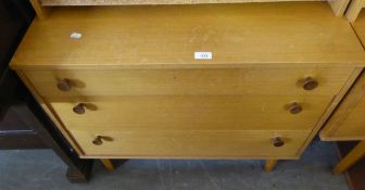 A LIGHT OAK DRESSING CHEST, WITH MIRROR AND THREE DRAWERS