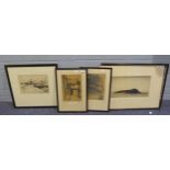 DRYPOINT ETCHINGS; FOUR ASSORTED NINETEENTH AND TWENTIETH CENTURY PRINTS AND ETCHINGS VARIOUS