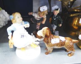 TWO ROYAL DOULTON CHINA FIGURES HOMETIME, GIRL AND DOG, HN3685 AND OFF TO SCHOOL, HN3768 AND A