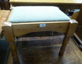 A PINE OBLONG DRESSING STOOL AND TWO WHITE FINISH SINGLE DINING CHAIRS (3)