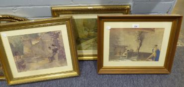 AFTER SIR WILLIAM RUSSELL FLINT THREE FRAMED COLOUR PRINTS (FADED)