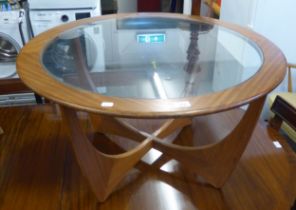 G-PLAN ASTRA TEAK CIRCULAR COFFEE TABLE, GLASS INSET, 33" DIAMETER