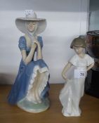 LLADRO FIGURE, YOUNG STANDING LADY HOLDING THE HEM OF HER DRESS, AND NAO SEATED FIGURE, SITTING LADY
