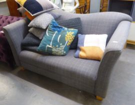 A TWO SEATER SOFA, COVERED IN GREY CHECK FABRIC