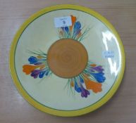 CLARICE CLIFF ‘BIZARRE’, NEWPORT POTTERY PLATE PAINTED IN CROCUS PATTERN, 9 ⅛” DIAMETER, (HAIRLINE