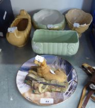 BORDER FINE ART RESIN GROUP, LABRADOR AND SHOTGUN; 2 SYLVAC POTTERY BOWLS; BRATBY POTTERY BOWL AND