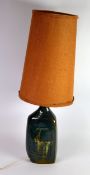 STUDIO POTTERY: Mid-century pottery lamp with hessian shade, baize to the base so maker unknown, (