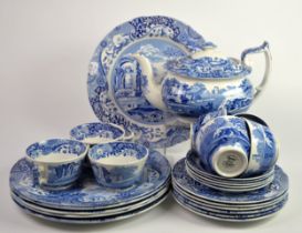 SPODE: SMALL GROUP OF SPODE ITALIAN BLUE AND WHITE TABLE WARES including a teapot, 7 cups, 5