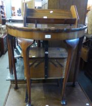 A MAHOGANY SEMI-CIRCULAR CONSOLE TABLE AND A CANTILEVER SEWING TABLE AND AN EXTENDING BOOK-