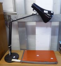 BLACK ANGLEPOISE LAMP, CHROME SHOE RACK AND A VINTAGE PAPER GUILLOTINE (3)