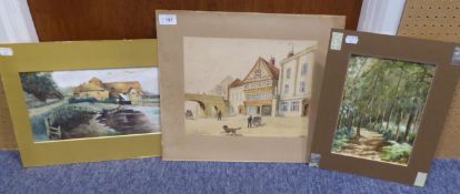 WATERCOLOURS: Victorian watercolour painting of Lower Bridge Street, Chester, signed J.F. Bates
