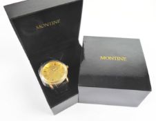 GENT'S MONTINE QUARTZ WRISTWATCH, with gold plated case, the circular dial with batons, two set with