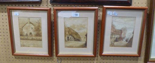 WATERCOLOURS; THREE 1930's SEPIA WATERCOLOUR PAINTINGS  OF DEVONSHIRE SUBJECTS INCLUDED; 'OLD