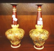 PAIR OF DOULTON SLATER’S PATENT POTTERY VASES, each decorated in muted tones with flowers, on a lace