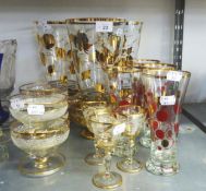 COLLECTION OF GILT-EDGED GLASS WARES TO INCLUDE; 3 LARGE VASES, 4 DECORATIVE DRINKING GLASSES, 4