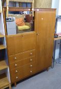 OAK AND PLY COMBINATION WARDROBE, HAVING BUREAU SECTION AND DRAWERS