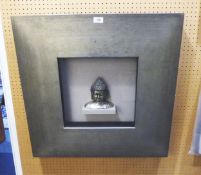 BOX FRAMED BUDDHA IN RELIEF IN SILVER BROAD FRAME, 70cm x 70cm including frame