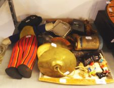 MISCELLANEOUS LOT TO INCLUDE; BONE AND WOOD TRIBAL CARVINGS, PHONOGRAPH WAX CYLINDER, PICTURE