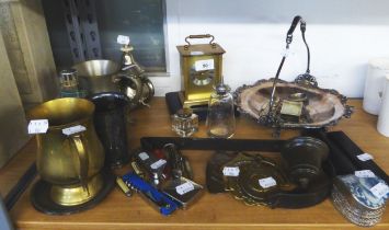 COLLECTION OF METAL AND PLATED WARES TO INCLUDE; PLATED SPOON, SUGAR TONGS, VESTA CASE, TANKARDS,