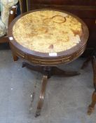 REGENCY STYLE MAHOGANY TRIPOD DRUM TOP TABLE, WITH TWO DRAWERS, 1’7” DIAMETER