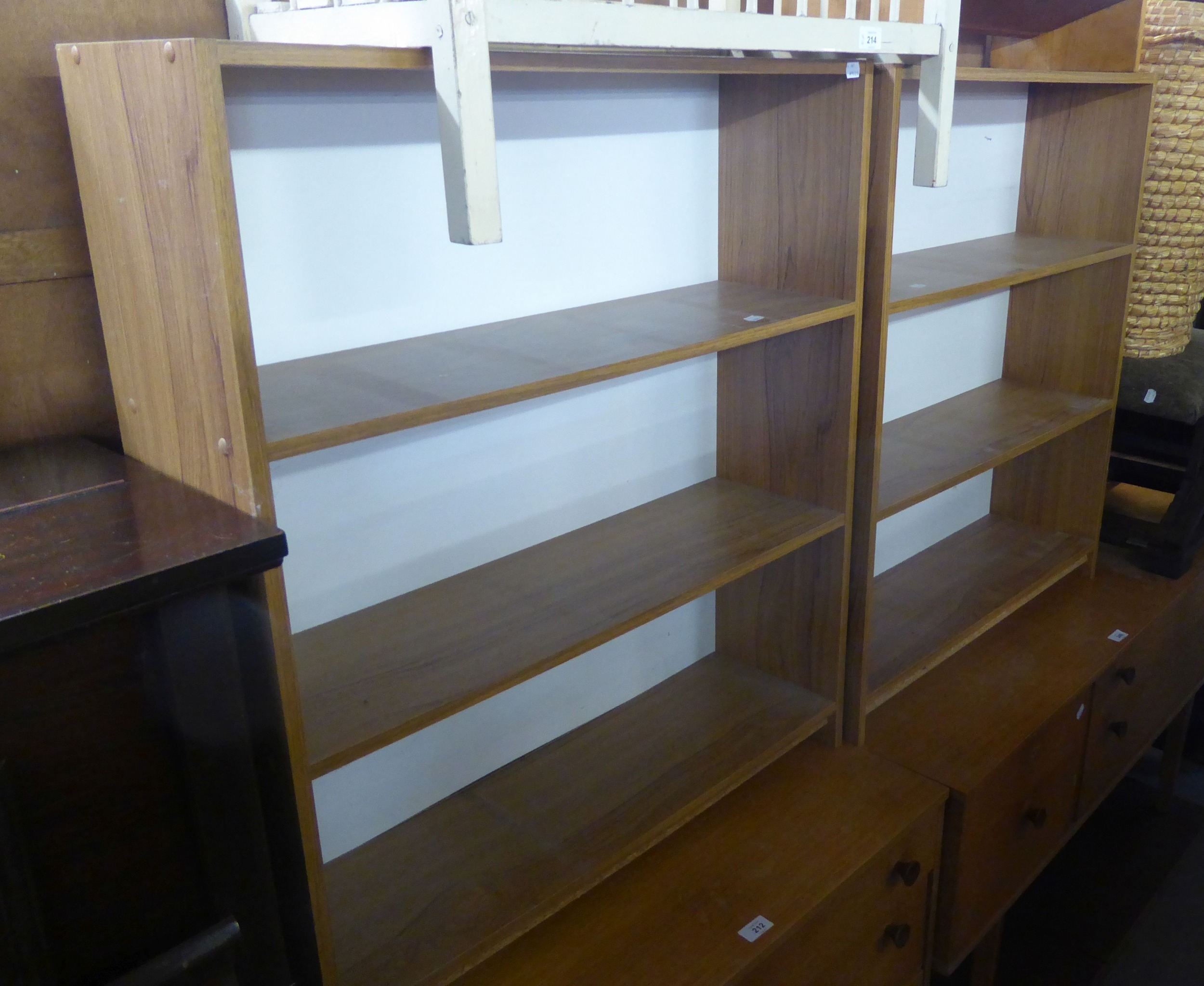 A PAIR OF BOOKCASES WITH GLASS SLIDING DOORS AND TWO SMALL OPEN BOOKCASES - Image 2 of 2