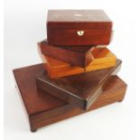 FOUR EMPTY WOODEN CUTLERY BOXES, with lined and/or fitted interiors, three in oak and the other in