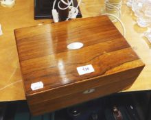 VICTORIAN FIGURED WALNUT WORK-BOX, THE HINGED LID HAVING MOTHER O' PEARL INSET, 12" (30.5cm) wide