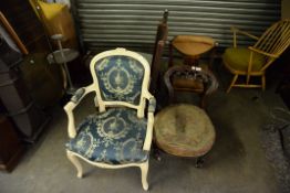 GROUP OF FIVE ASSORTED CHAIRS, INCLUDING; VICTORIAN ROSEWOOD PARLOUR CHAIR, WHITE FAUTEUIL, PAIR