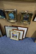 A PAIR OF CHINESE VARNISHED PRINTS, DEPICTING VINTAGE LADY AND GENTLEMAN GOLFERS, IN HEAVY GILT