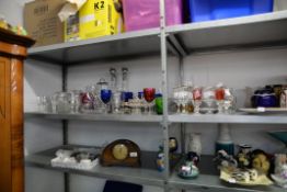 A SELECTION OF GLASSWARES TO INCLUDE; STEM WINE GLASSES, SUNDAE DISHES, OIL DISPENSERS, COLOURED