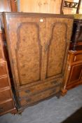 EARLY TO MID-TWENTIETH CENTURY WALNUTWOOD TALLBOY, HAVING TWO CUPBOARD DOORS OVER TWO LONG DRAWERS