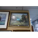 MANNER OF TERENCE CUNEO 'SOUTHWEST LOCO MORNING RUN' OF COUNTRY LOCOMOTIVE AND FIGURES FRAMED AND