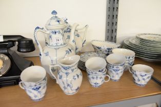 A ROYAL COPENHAGEN PORCELAIN 22 PIECE BLUE AND WHITE PART TEA AND COFFEE SERVICE comprising; Teapot,