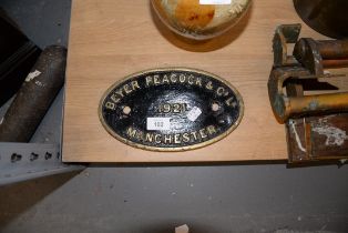 CAST IRON RAILWAY PLATE FROM PEACOCK AND CO., (GORTON TANKS)
